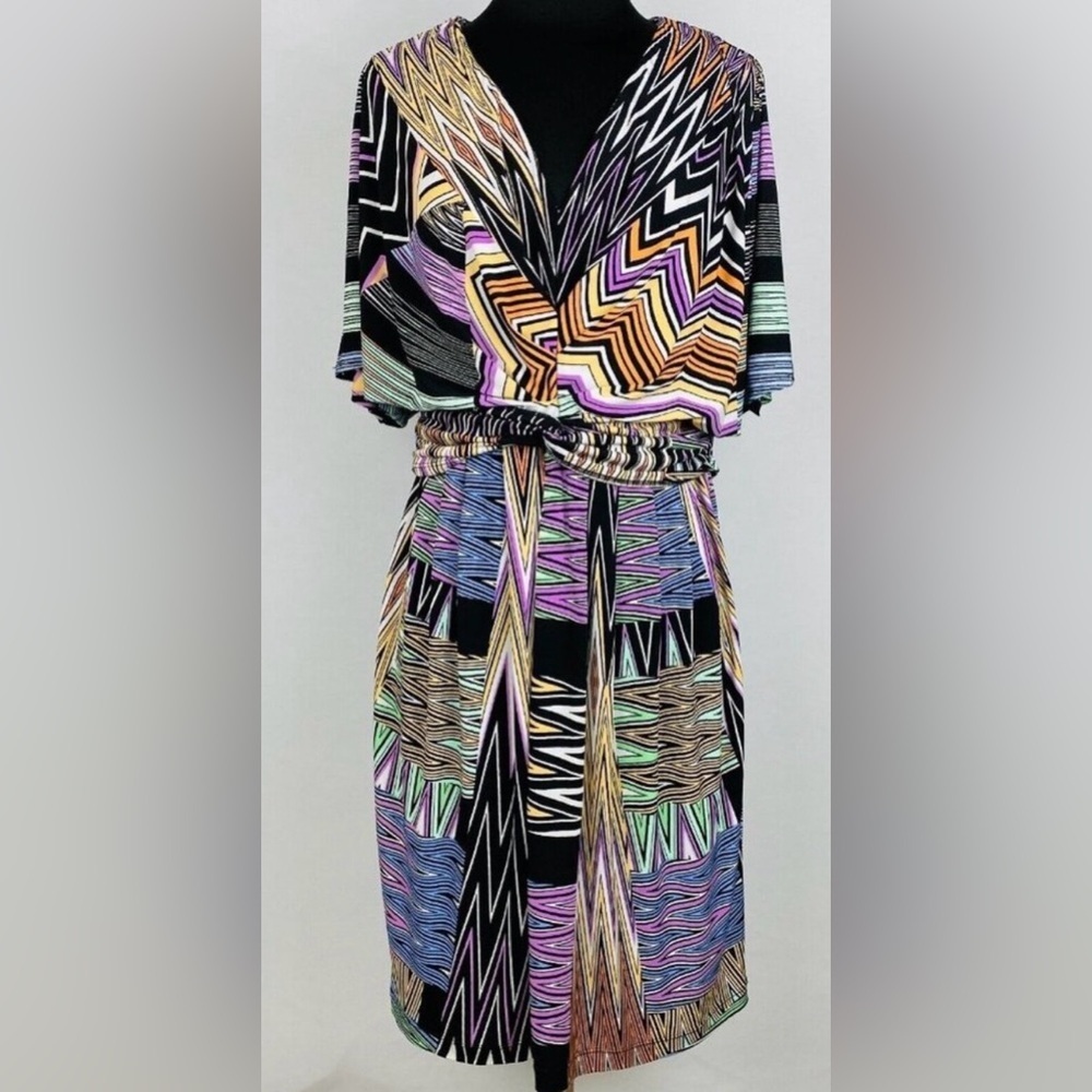Donna Morgan McFeeters Y2K chic geometric flattering fit dress stretch waist 16